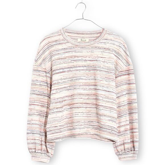 Madewell Space Dye Stripe Bubble Puff Sleeve Cropped Knit Sweater Women's Small - Picture 1 of 10